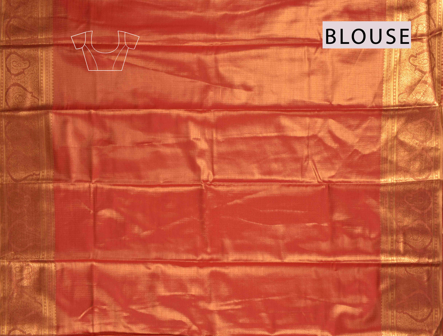 Golden Red Semi Tissue Silk Fancy Zari Stripes Brocade Zari Border Pallu Saree