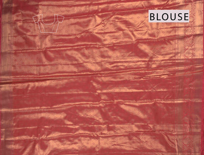 Golden Light Blue Semi Silk Geometric Rangoli Contrast Red Zari Border Saree