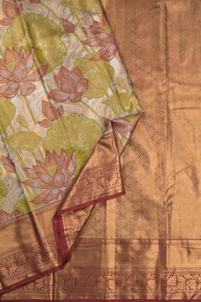 Golden Green With Maroon Semi Silk  Lotus Weaving Butta Zari Border Pallu Saree NAA1001