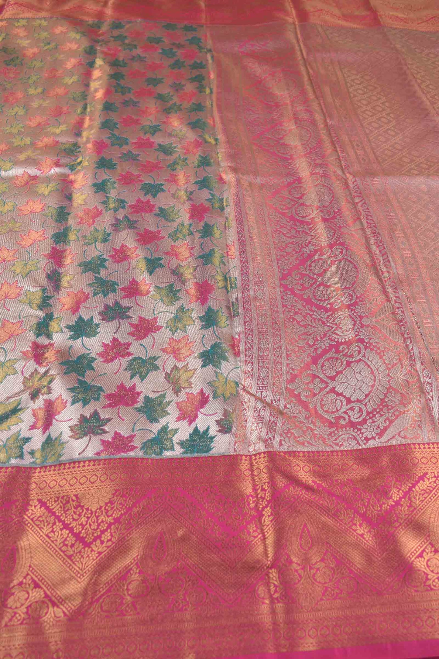 Golden Light Copper Semi Silk Maples Golden Pink Zari Border Saree