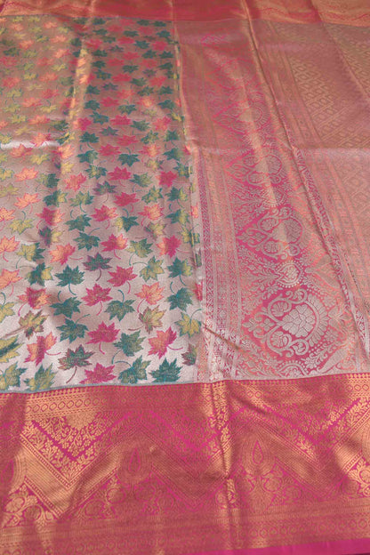 Golden Light Copper Semi Silk Maples Golden Pink Zari Border Saree