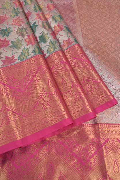Golden Light Copper Semi Silk Maples Golden Pink Zari Border Saree
