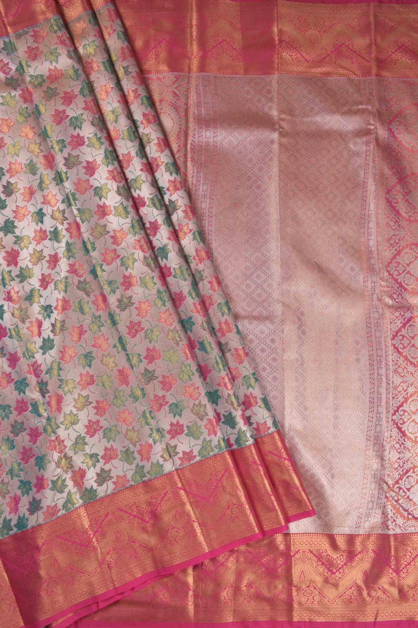 Golden Light Copper Semi Silk Maples Golden Pink Zari Border Saree