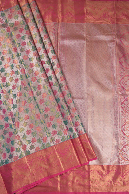 Golden Light Copper Semi Silk Maples Golden Pink Zari Border Saree