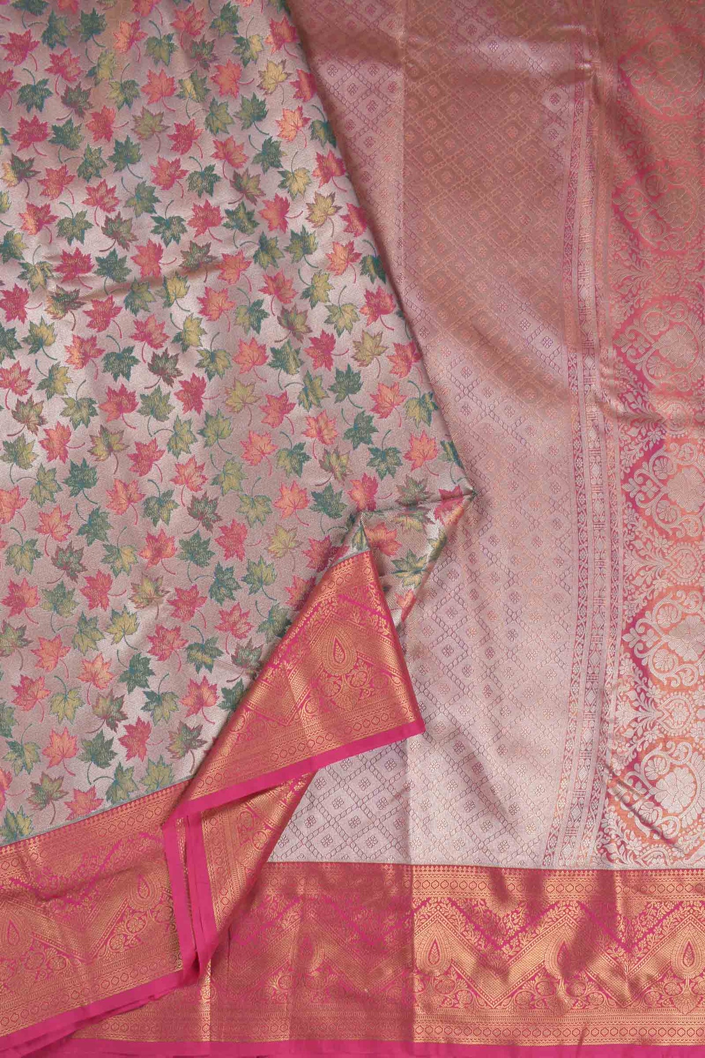 Golden Light Copper Semi Silk Maples Golden Pink Zari Border Saree