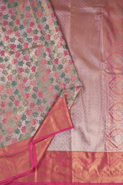 Golden Light Copper Semi Silk Maples Golden Pink Zari Border Saree
