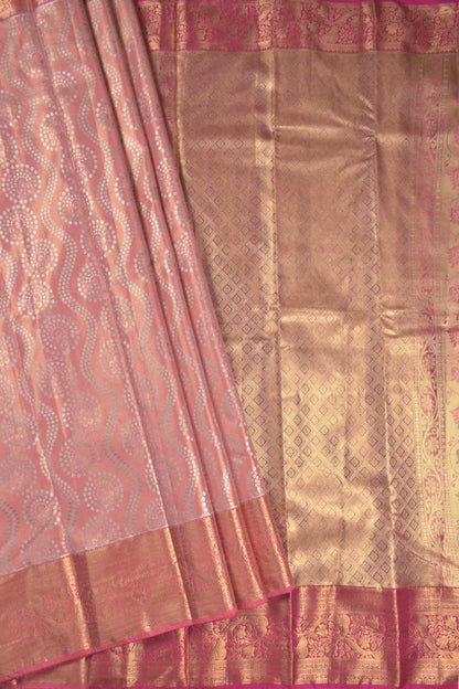 Golden Pink Semi Silk Fancy Rangoli Groves Golden Pink Zari Border Pallu Saree