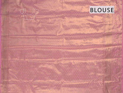 Golden Silver Semi Silk Peacock Paradise Golden Pink Zari Border Saree