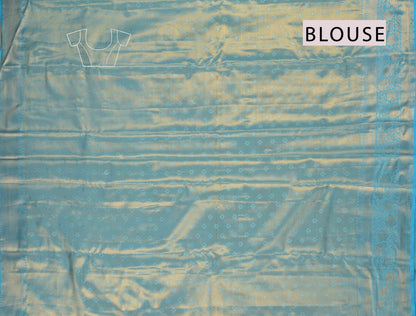 Golden Peach Semi Silk Quills All Over Blue Zari Border Pallu Saree