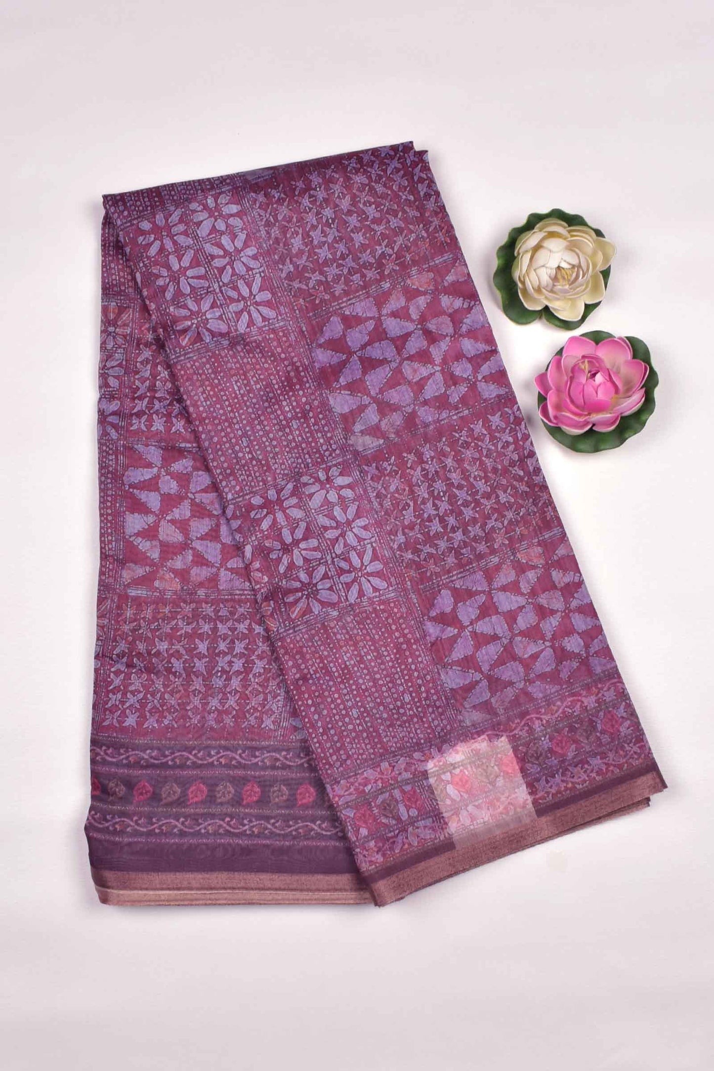 Light Violet Semi Chanderi Cotton Abstract Frames Digital Print Saree