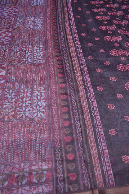 Light Violet Semi Chanderi Cotton Abstract Frames Digital Print Saree