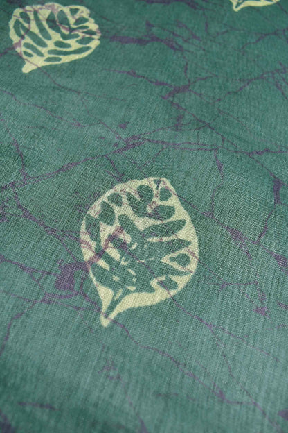 Light Green Semi Chanderi Cotton Fall Leaves Digital Print Saree