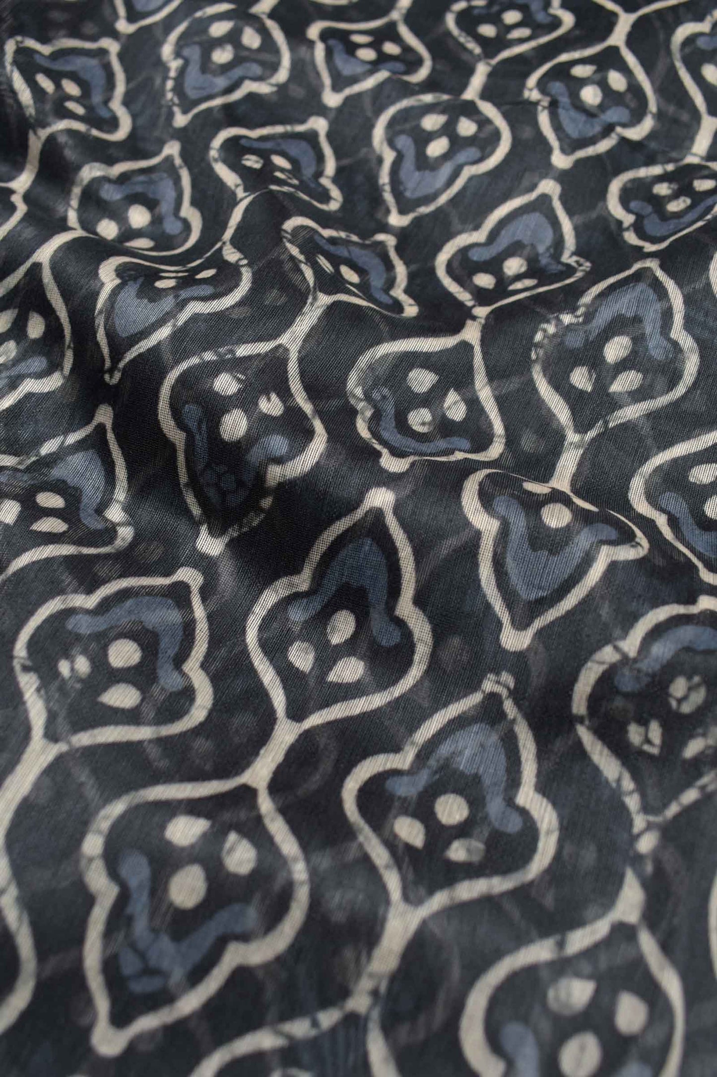 Black Semi Chanderi Cotton Floral Bulbs Print Saree NAA113