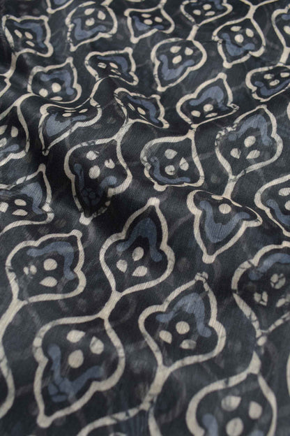 Black Semi Chanderi Cotton Floral Bulbs Print Saree NAA113