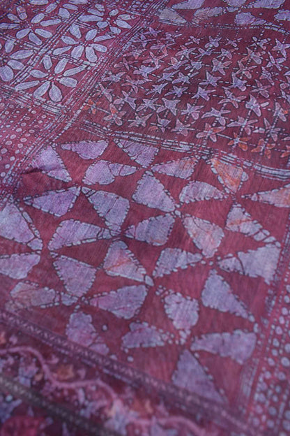 Light Violet Semi Chanderi Cotton Abstract Frames Digital Print Saree