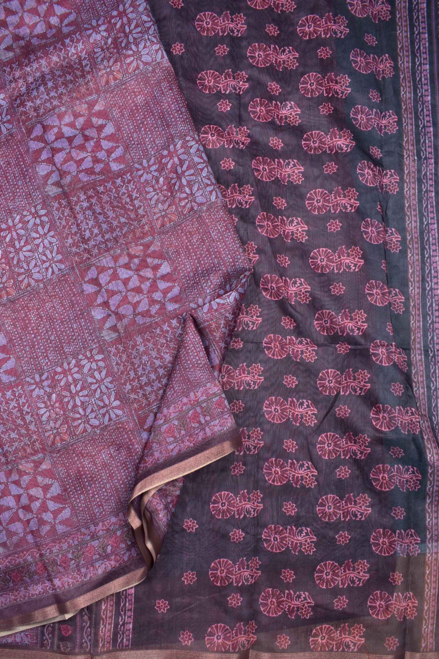 Light Violet Semi Chanderi Cotton Abstract Frames Digital Print Saree