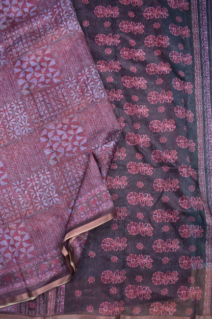 Light Violet Semi Chanderi Cotton Abstract Frames Digital Print Saree