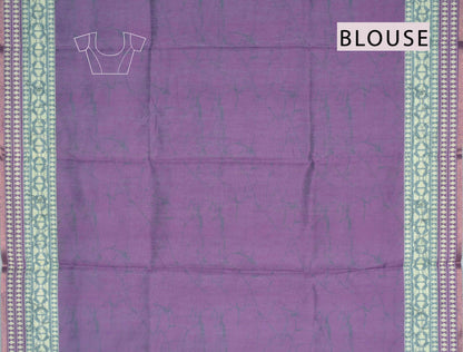 Light Green Semi Chanderi Cotton Fall Leaves Digital Print Saree