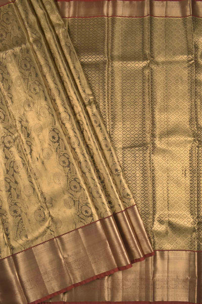 Golden Green Semi Silk Self Zari Florals Zari Border Pallu Saree