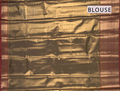 Golden Green Semi Silk Self Zari Florals Zari Border Pallu Saree