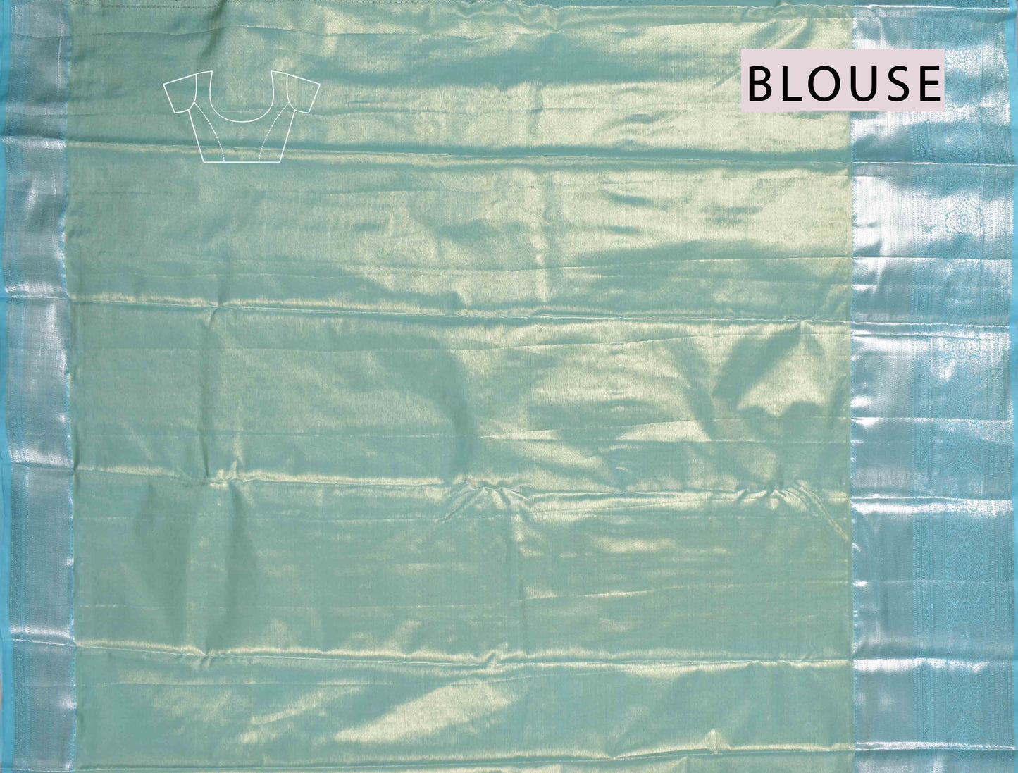 Golden Sandal Semi Silk Floral Wreath Butta Sky Blue Zari Border Pallu Saree