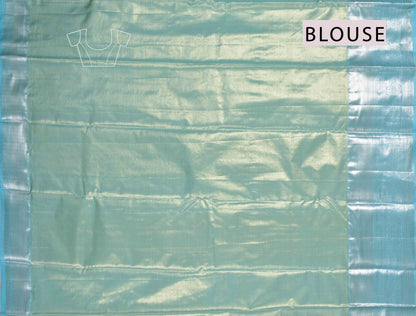 Golden Sandal Semi Silk Floral Wreath Butta Sky Blue Zari Border Pallu Saree