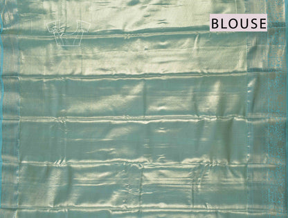 Golden Light Voilet With Sandal Semi Silk Cross Stripes Green Zari Border Pallu Saree