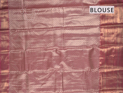 Aqua Blue Semi Silk Rainbow Grove Golden Pink Zari Border Saree