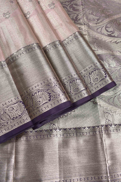 Pastel Pink Semi Silk Fancy Frame Butta Violet Zari Border Pallu Saree