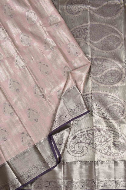 Pastel Pink Semi Silk Fancy Frame Butta Violet Zari Border Pallu Saree