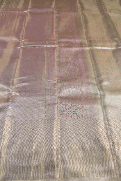 Golden Pink Semi Silk Golden Cross Lines Zari Border Pallu Saree