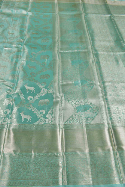 Golden Light Green Semi Silk Heer Jaal  Zari Border Pallu Saree