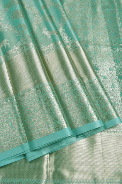 Golden Light Green Semi Silk Heer Jaal  Zari Border Pallu Saree