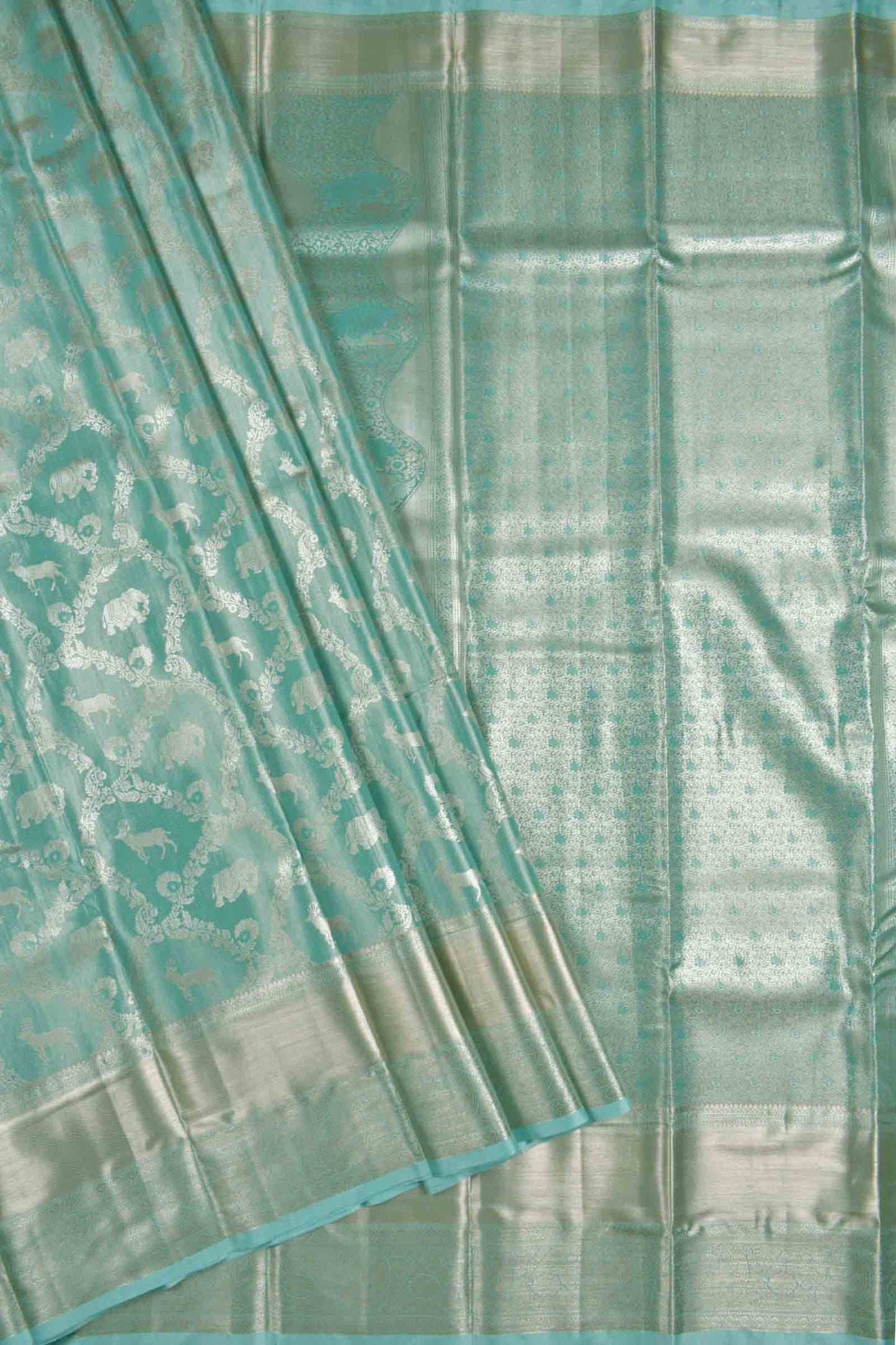 Golden Light Green Semi Silk Heer Jaal  Zari Border Pallu Saree