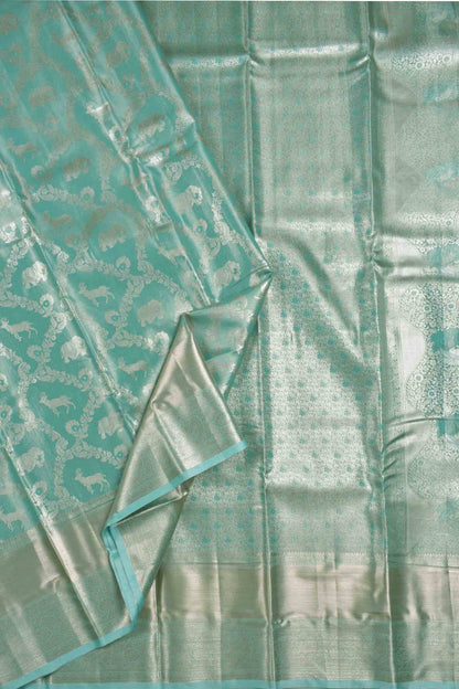 Golden Light Green Semi Silk Heer Jaal  Zari Border Pallu Saree