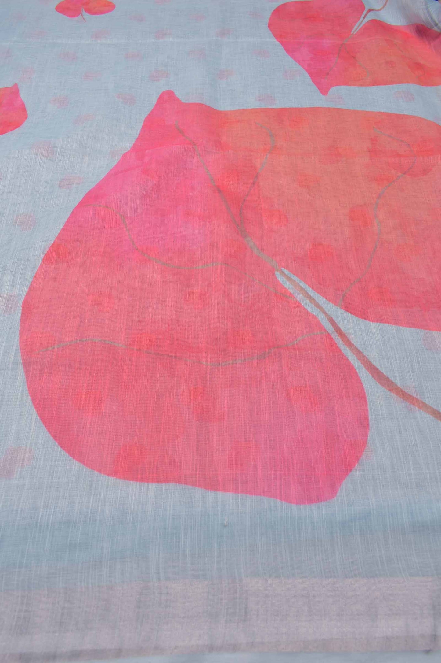 Light Blue Semi Linen Peach Hearts Digital Print Saree
