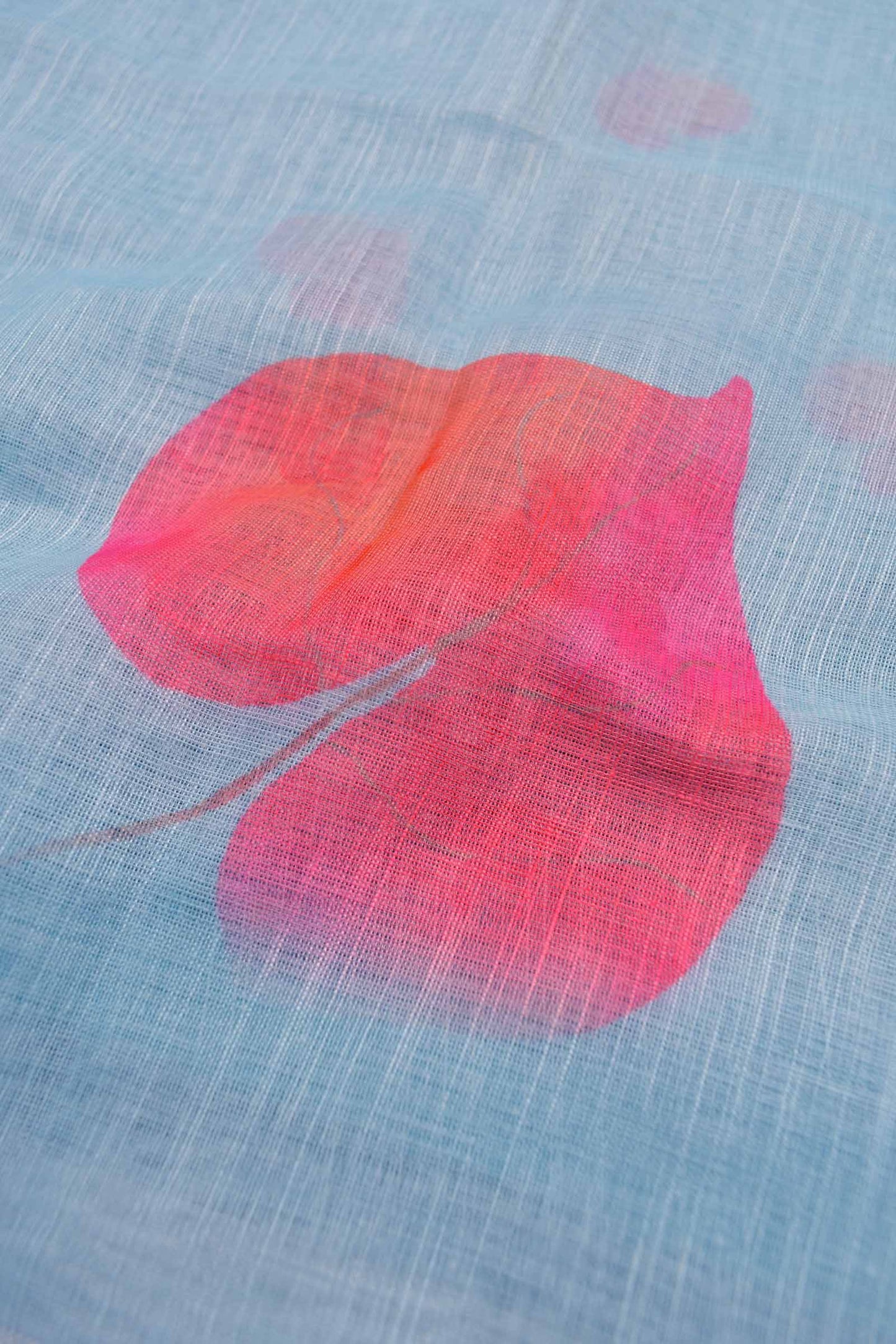 Light Blue Semi Linen Peach Hearts Digital Print Saree