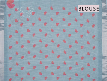 Light Blue Semi Linen Peach Hearts Digital Print Saree