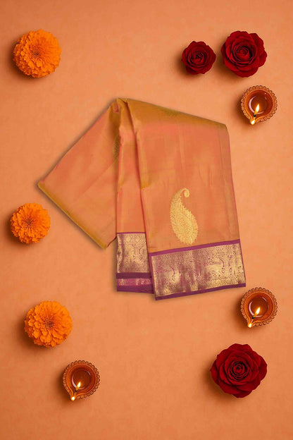 Orange Light Pink Shade Light Weight Pure Silk Mango Butta Contrast Border Pallu Saree NAA107