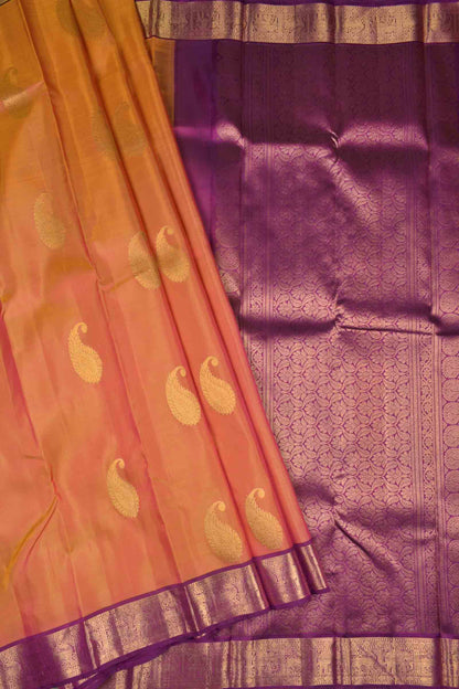 Orange Light Pink Shade Light Weight Pure Silk Mango Butta Contrast Border Pallu Saree NAA107