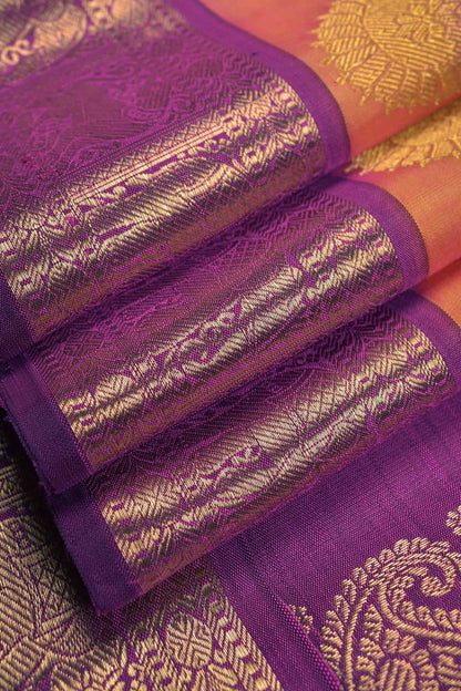 Orange Light Pink Shade Light Weight Pure Silk Mango Butta Contrast Border Pallu Saree NAA107