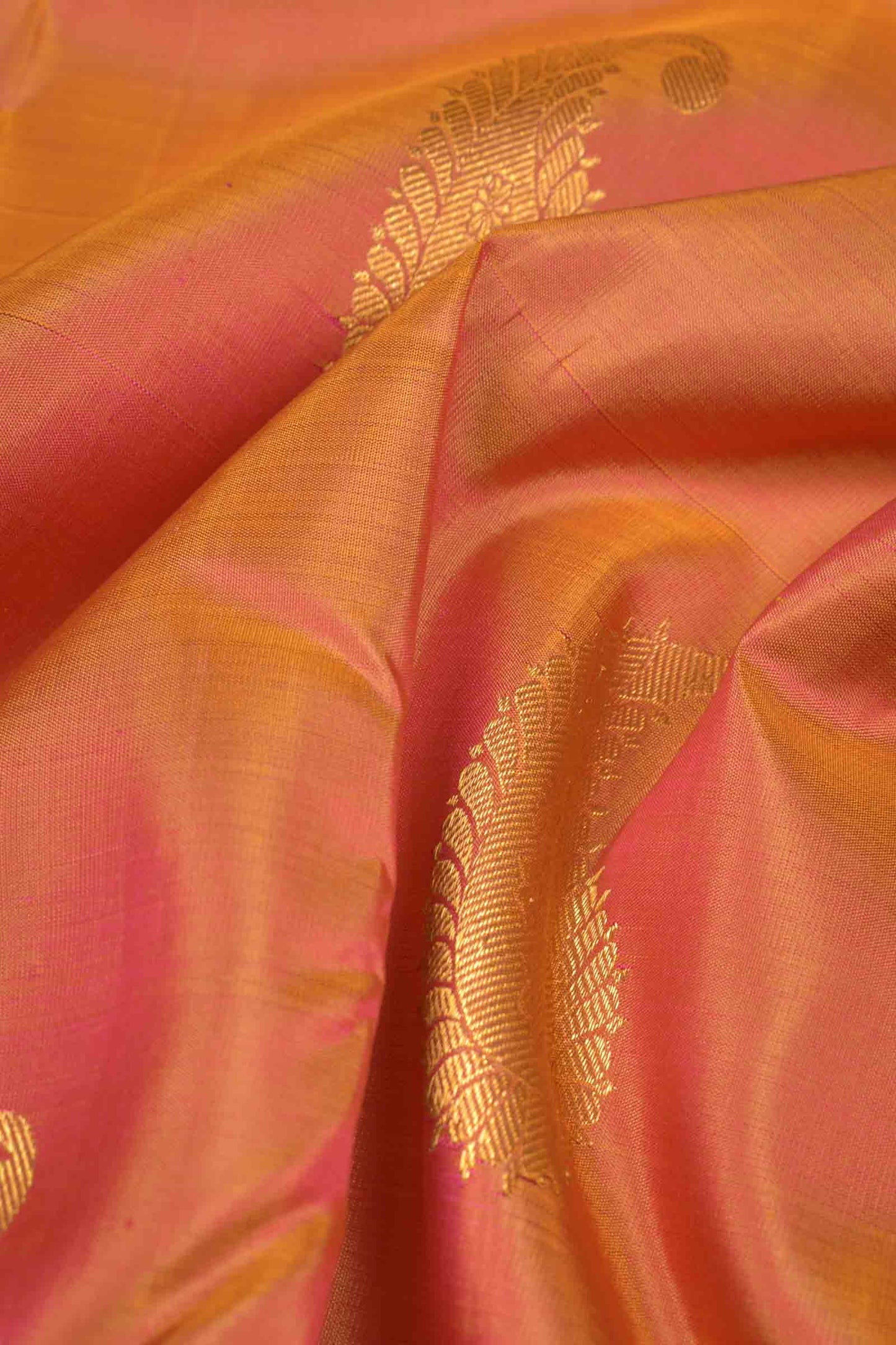 Orange Light Pink Shade Light Weight Pure Silk Mango Butta Contrast Border Pallu Saree NAA107