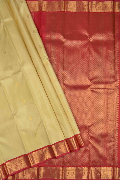 Sandal Light Weight Pure Silk Mini Peacock Butta Contrast Golden Border Pallu Saree NAA105