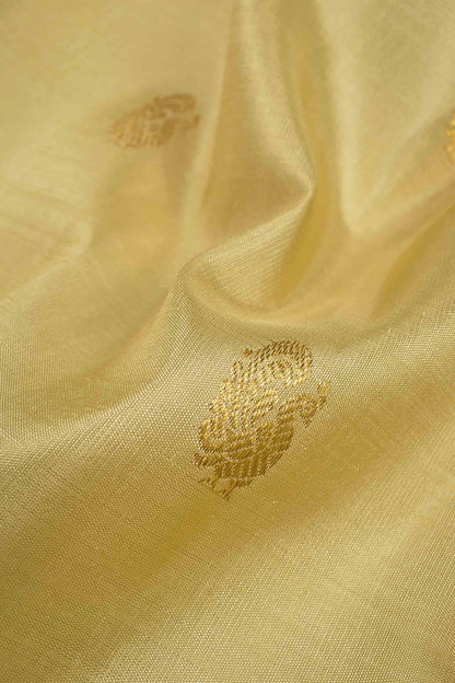 Sandal Light Weight Pure Silk Mini Peacock Butta Contrast Golden Border Pallu Saree NAA105
