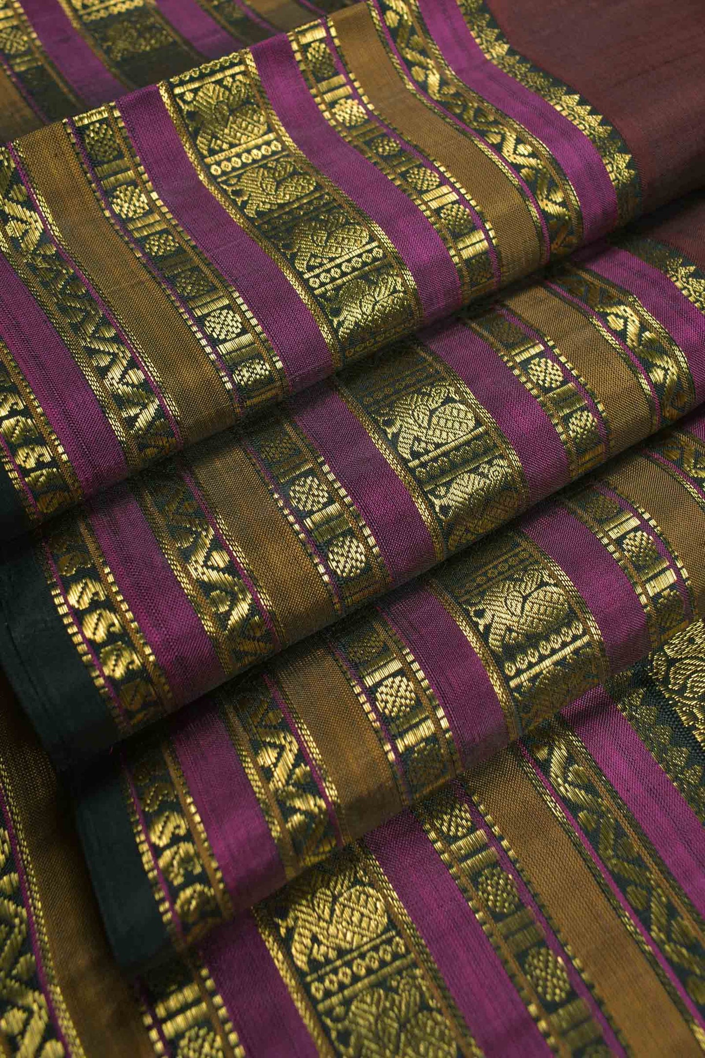 Dark Brown Light Weight Pure Silk Butta Golden Border Pallu Saree NAA109