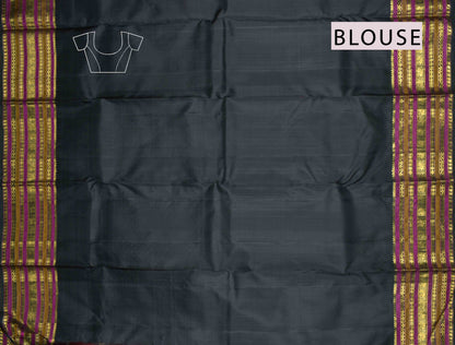 Dark Brown Light Weight Pure Silk Butta Golden Border Pallu Saree NAA109