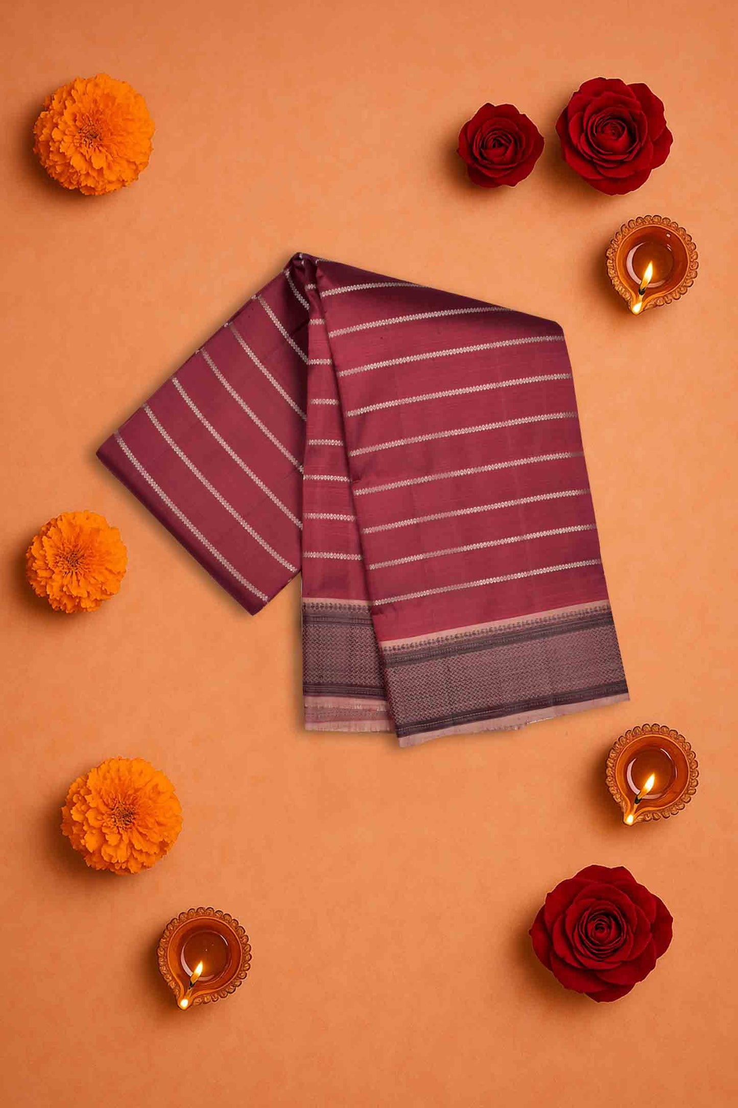 Maroon Light Weight Pure Silk All Over Zari Line Saree NAA127