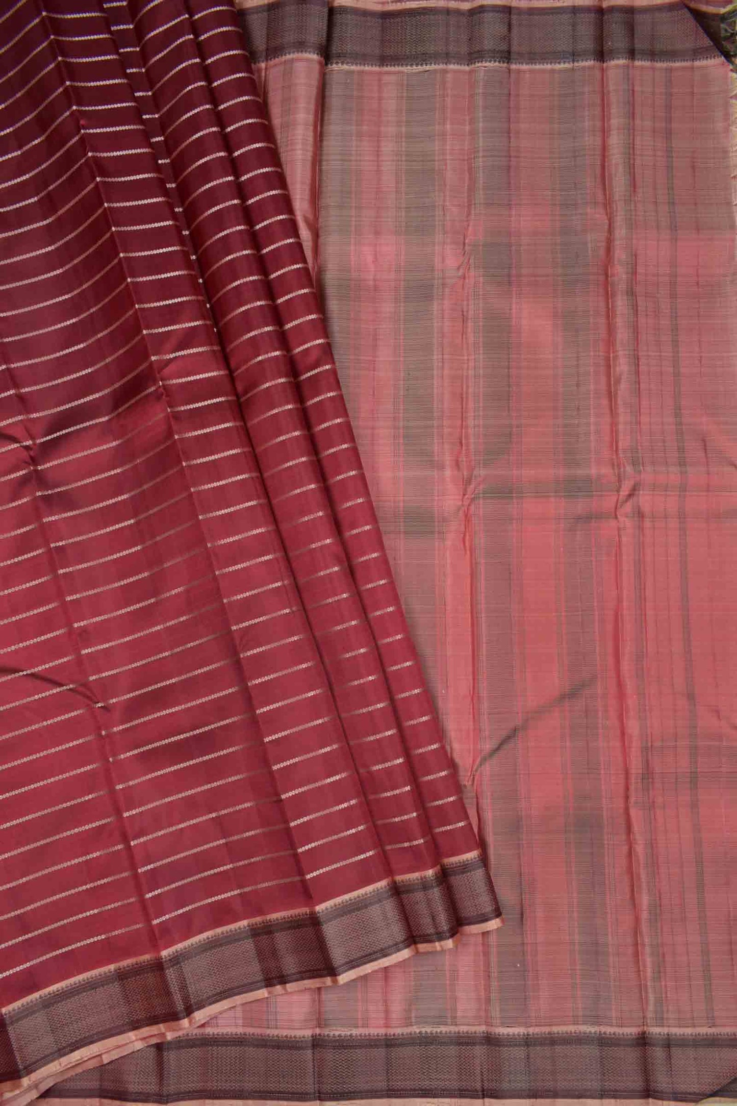 Maroon Light Weight Pure Silk All Over Zari Line Saree NAA127