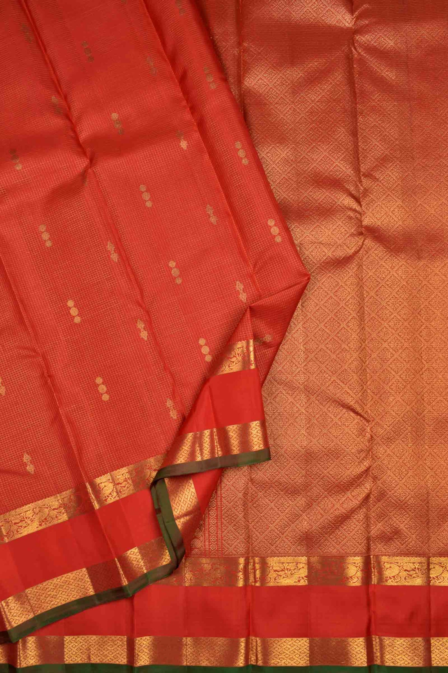 Red Light Weight Pure Silk Butta Mini Checks Golden Border Pallu Saree NAA110