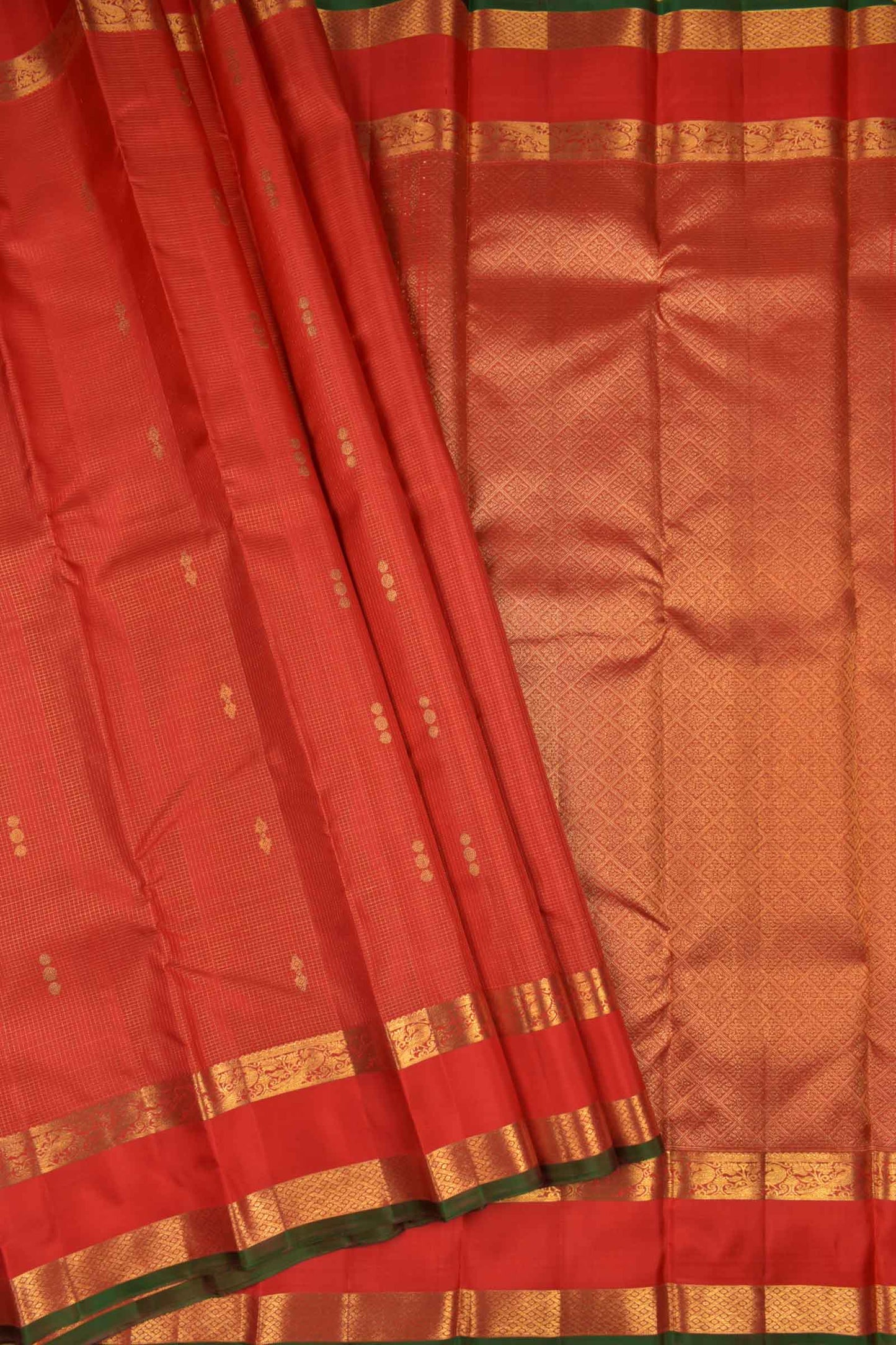 Red Light Weight Pure Silk Butta Mini Checks Golden Border Pallu Saree NAA110